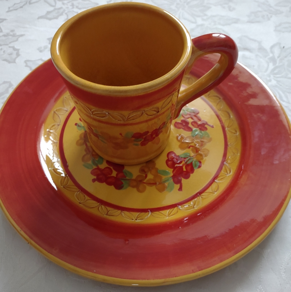 2 Items Athens by Ambiance Collections hand painted  Large Plate Mug Coffee Tea